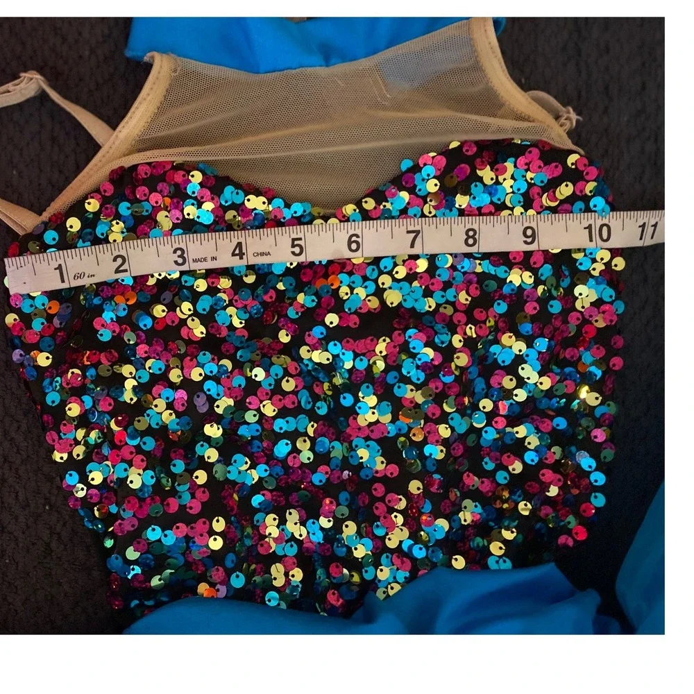 Costume Gallery Kids Large Blue Sequin Tutu Dance Leotard Costume 16122 USA Made